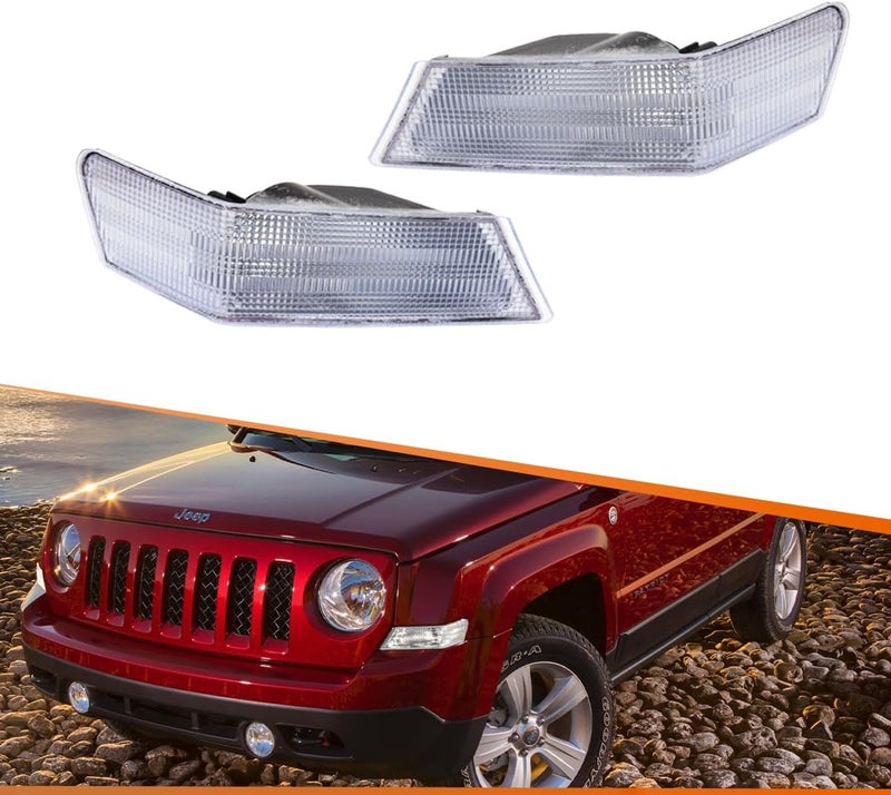 ADIIL Front Parking Light Turn Signal Directional Lamp Kit For 07-17 Jeep Patriot,Clear Lens Driver Left+Passenger Right - Image 1